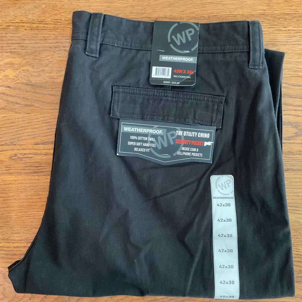 Weatherproof Mens‎ Utility Chino Pants 002 Charcoal Gray 42x30 SCWP706 New